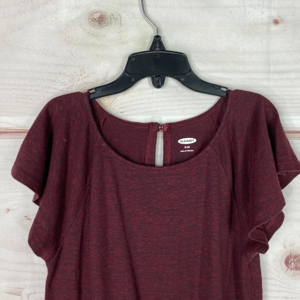 Old Navy Romper Girls M‎ Burgundy Flutter Sleeve Linen Blend Elastic Waist Solid